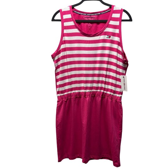 Tommy Hilfiger Sport Womens Striped Colorblock T-Shirt Dress Size L Pink - Picture 4 of 9